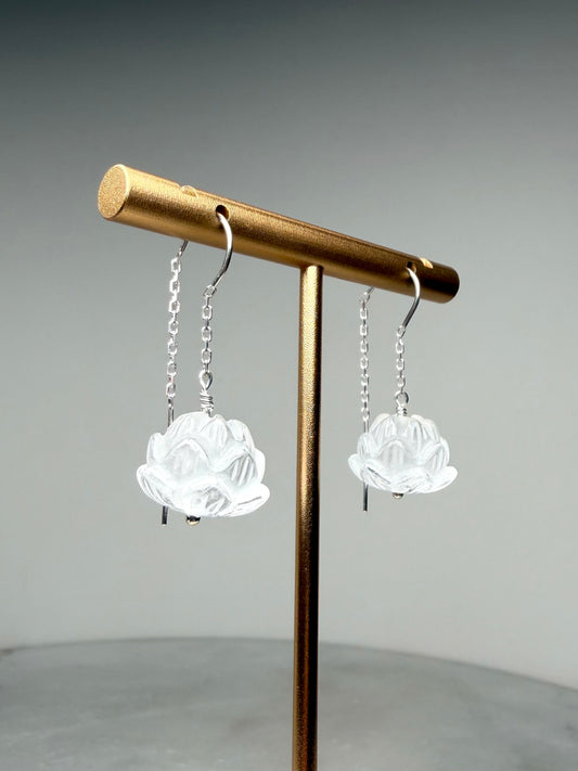 Lotus Flower Threader Earrings | Sterling Silver