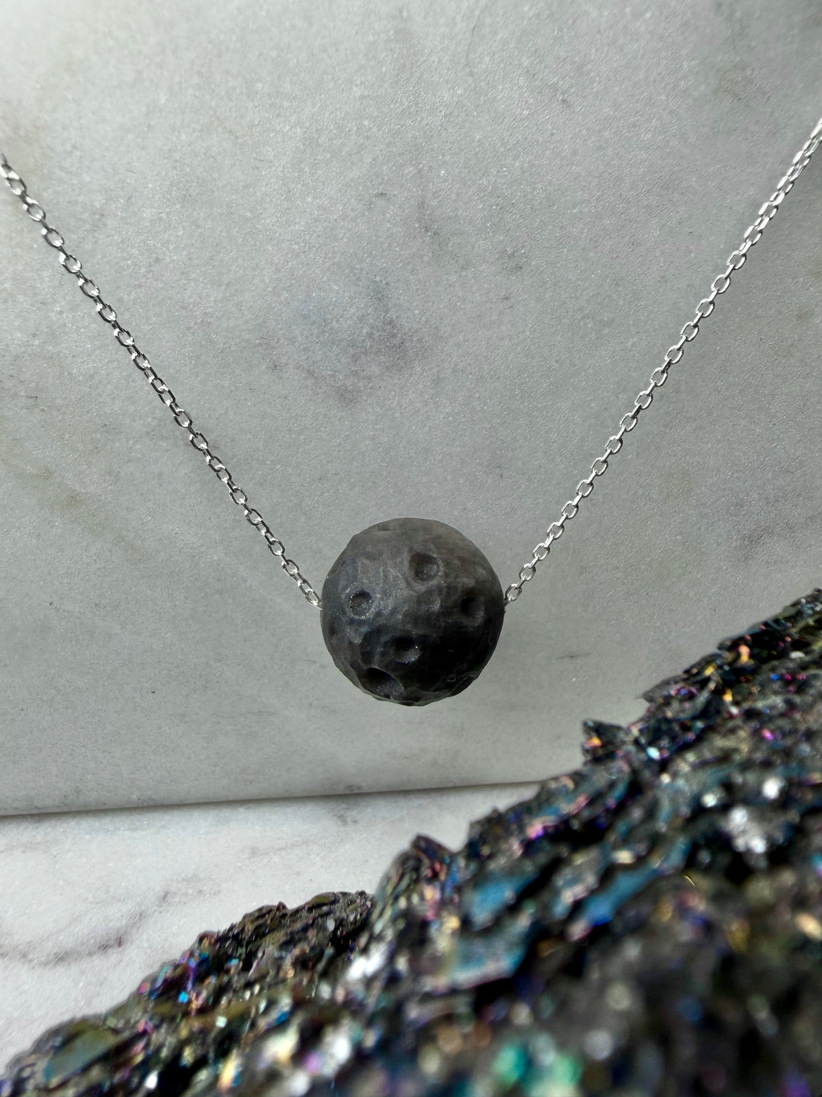 Luna Obsidian Floater Pendant | Sterling Silver
