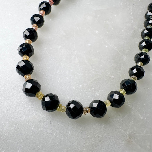 Faceted Black Spinel & Rainbow Sapphire Beaded Necklace | Sterling Silver