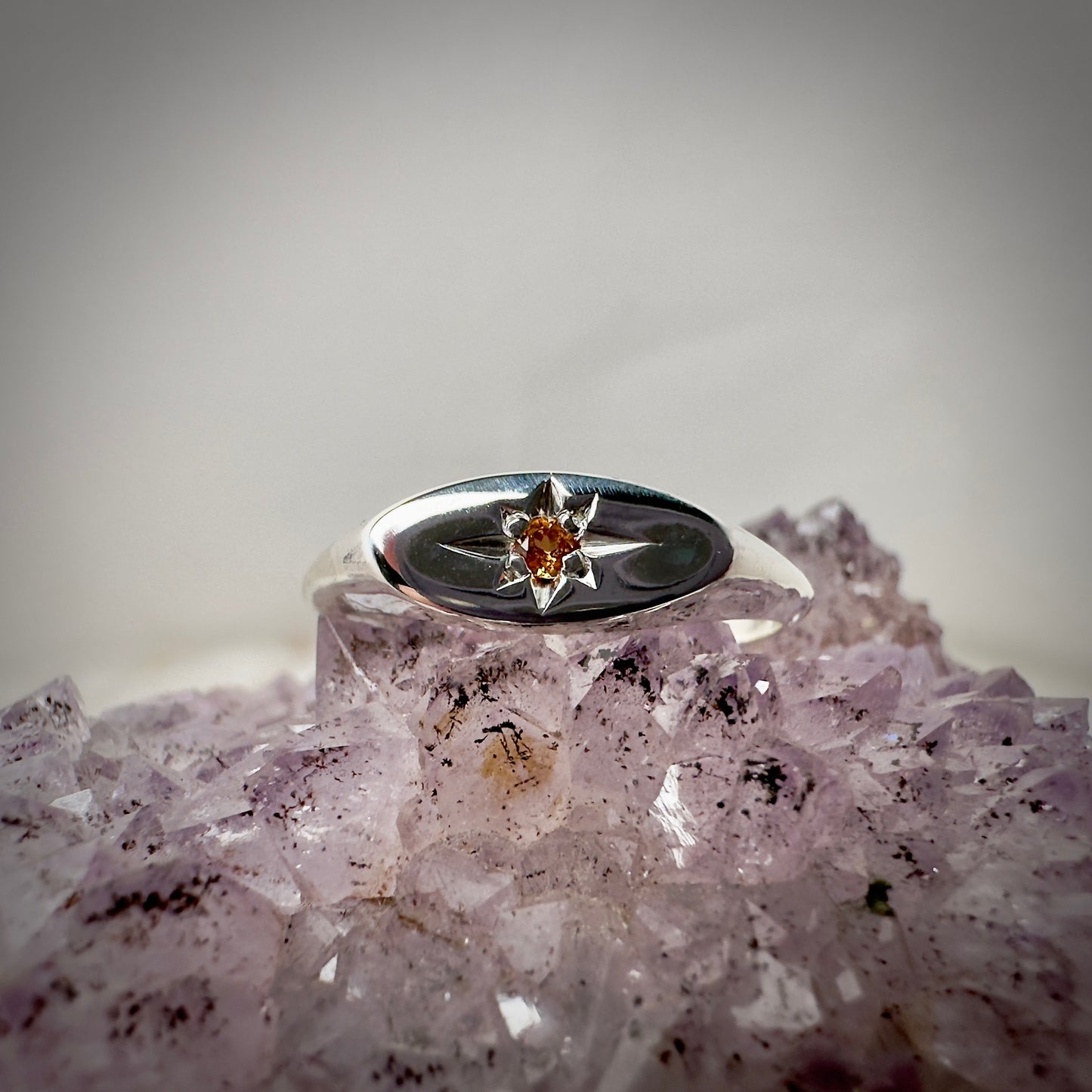 Orange Garnet Starburst Ring in Sterling Silver