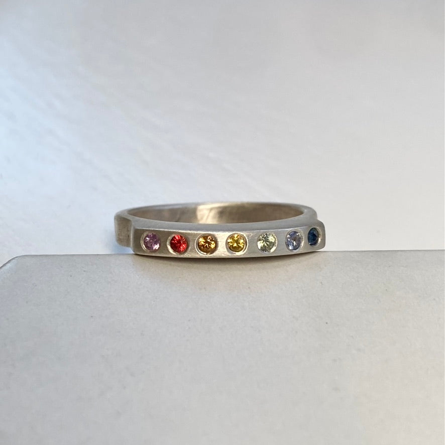 Rainbow Sapphire Band Ring | Sterling Silver