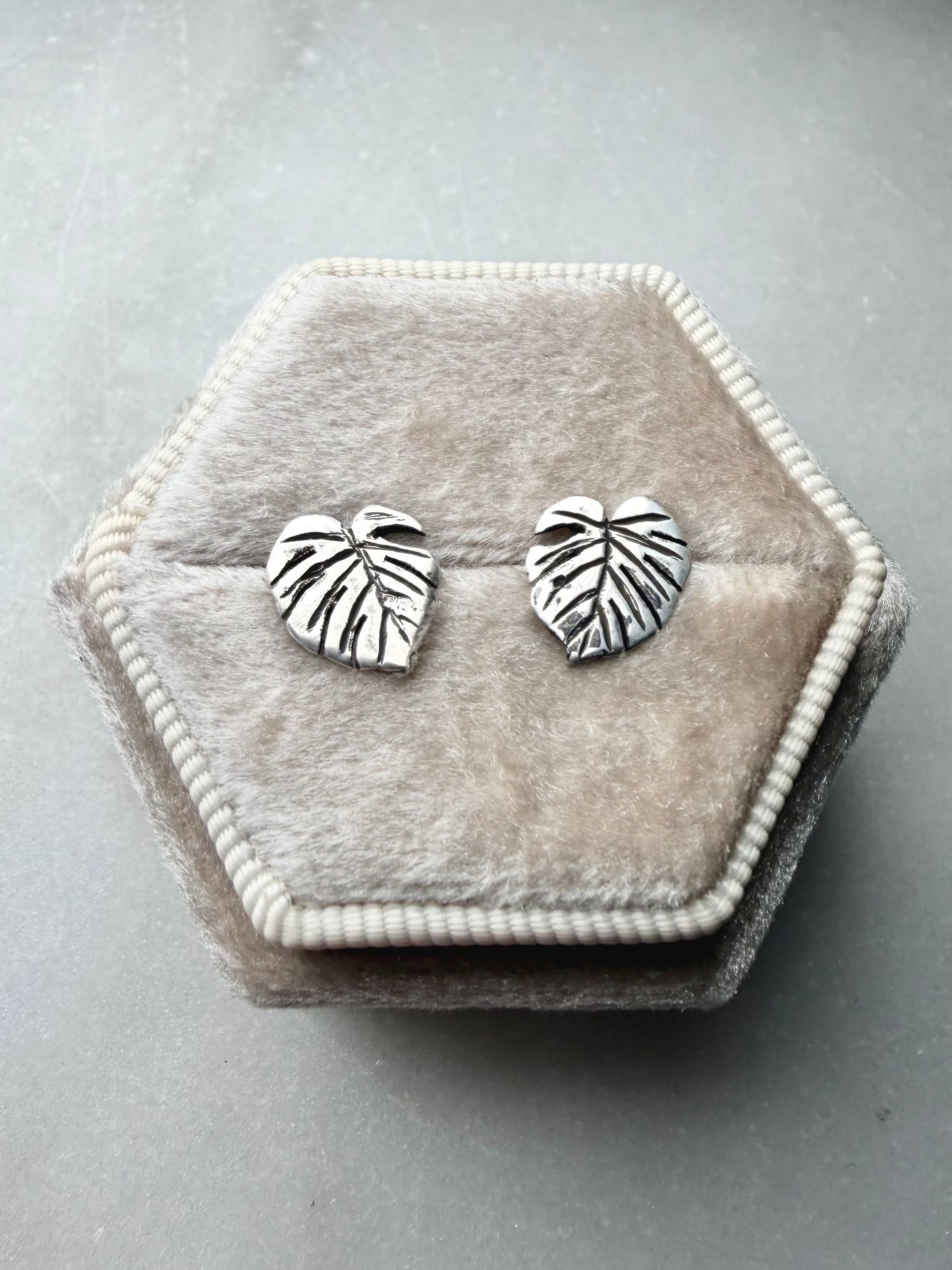 Small Monstera Stud Earrings | Sterling Silver