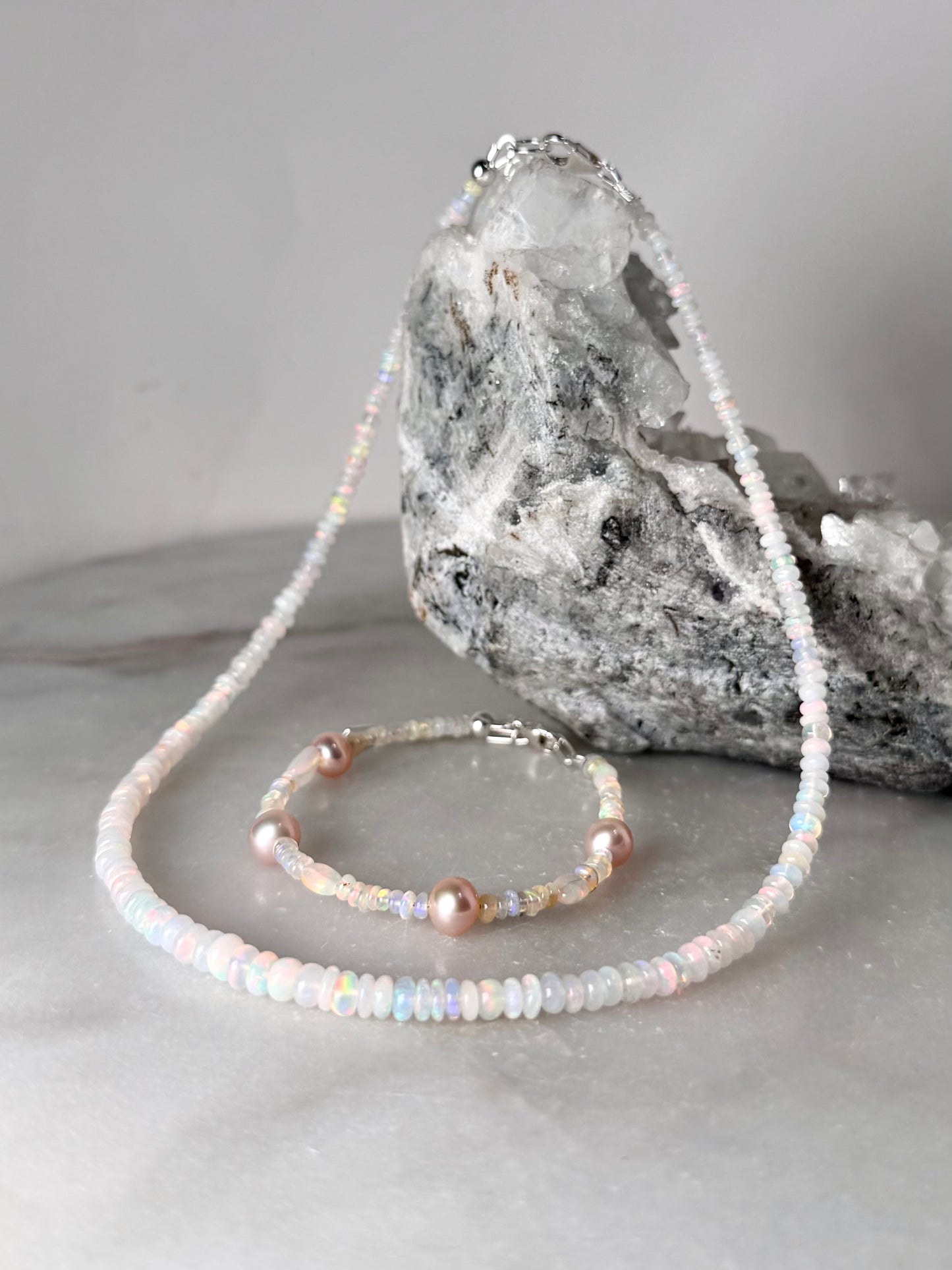 Ethiopian Opal & Pink Pearl Bracelet | Sterling Silver