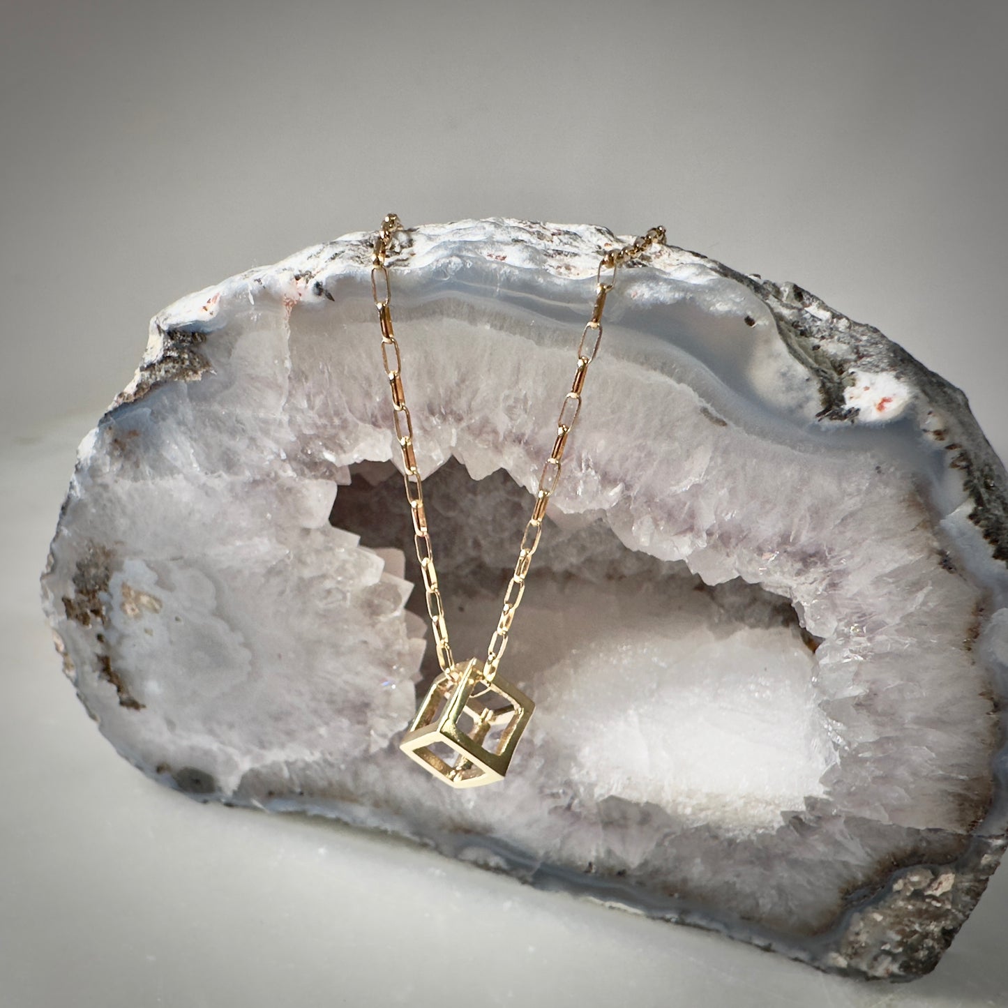 14k Gold Cube Pendant | Small