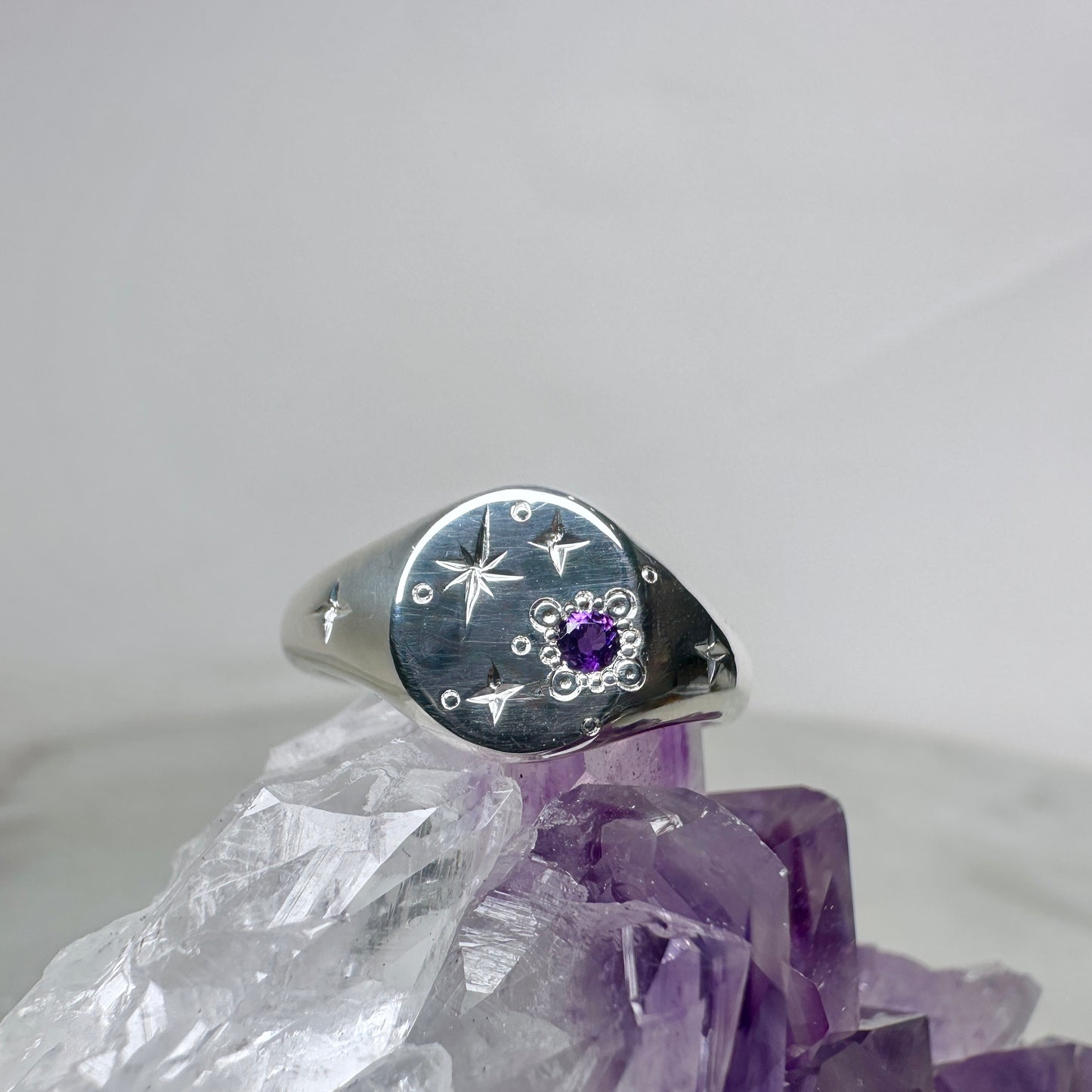 Amethyst Starburst Signet Ring | Sterling Silver