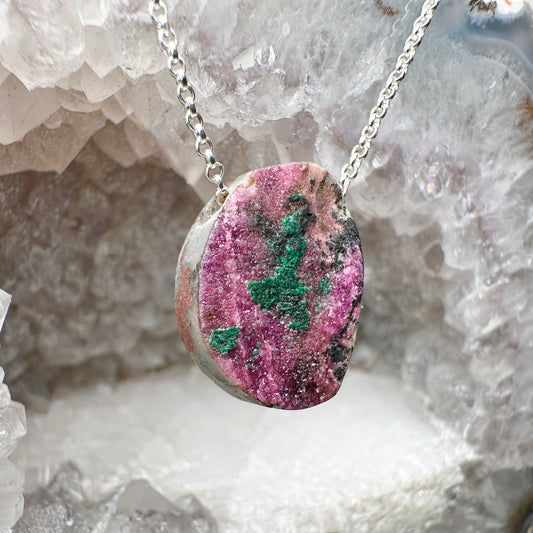 Cobalto Calcite with Malachite Floating Necklace | Sterling Silver