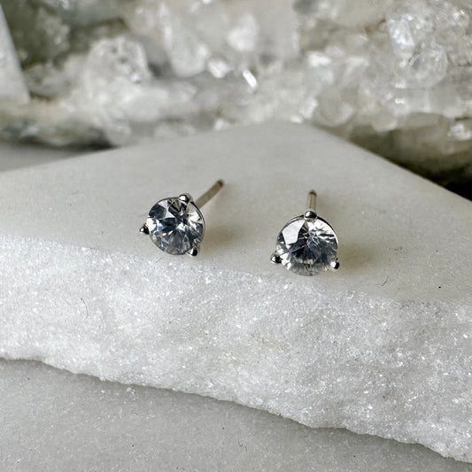 White Zircon Stud Earrings | Sterling Silver
