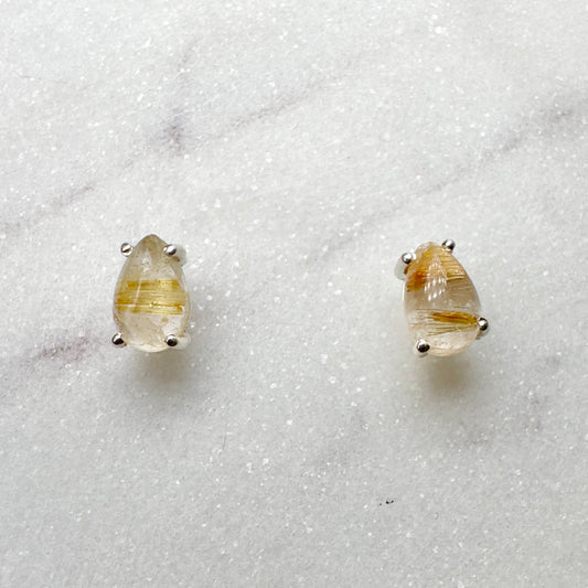 Golden Rutilated Quartz Stud Earrings | Sterling Silver
