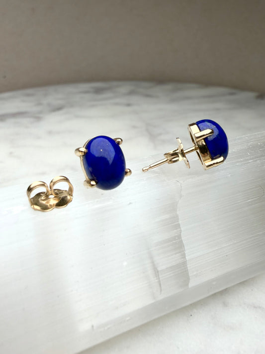 Lapis Lazuli Stud Earrings | 14k Yellow Gold