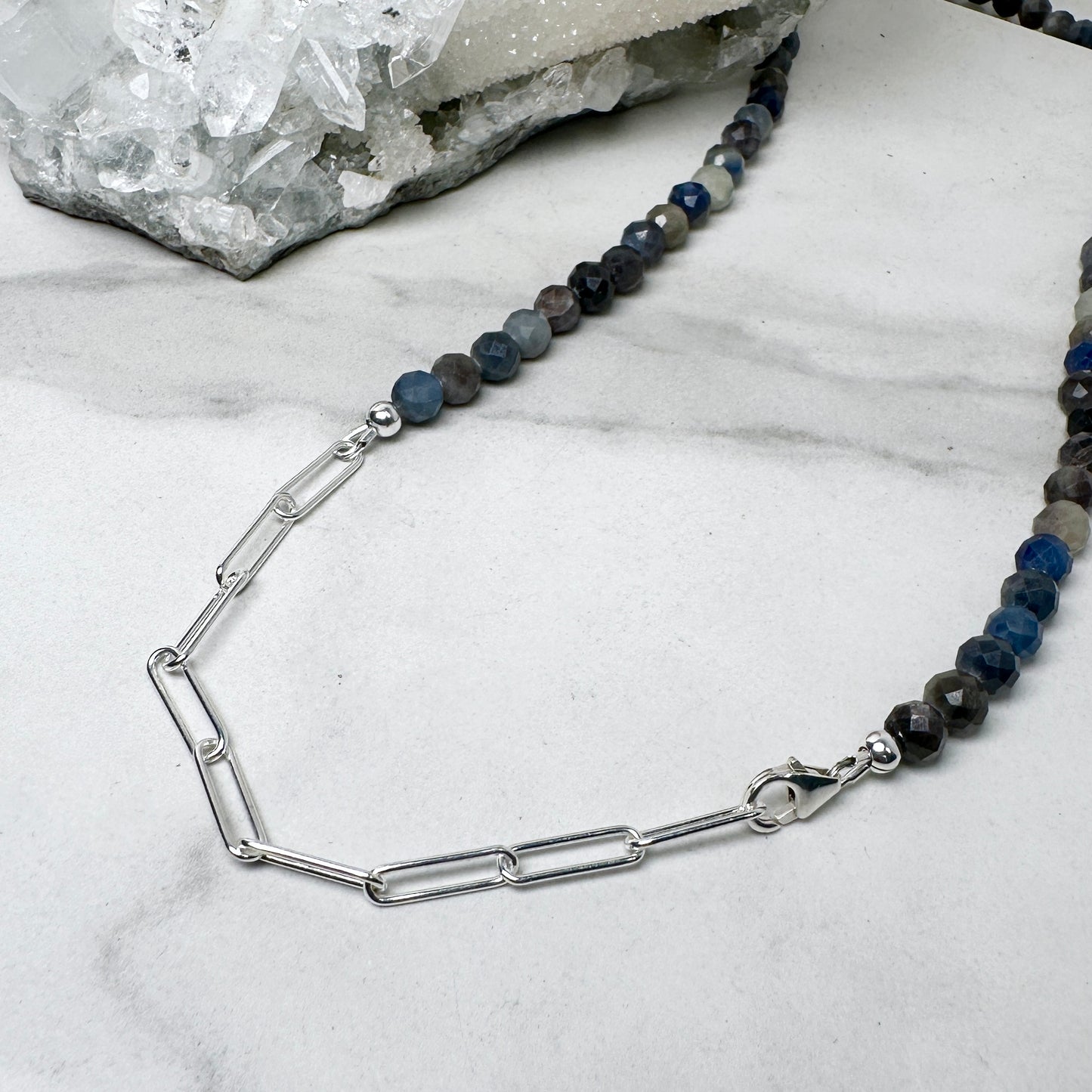Sapphire Beaded Necklace | Sterling Silver