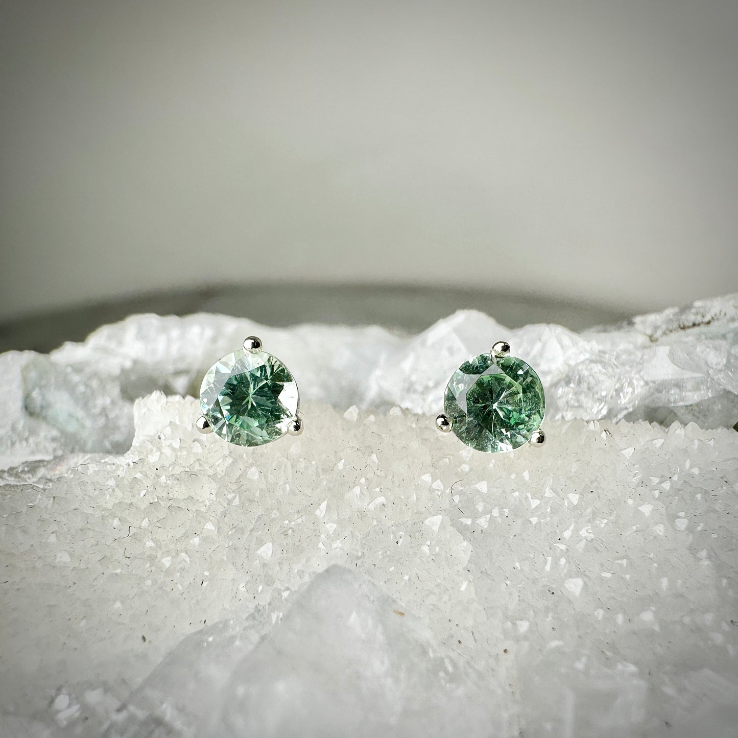 Mint Garnet Stud Earrings | 14k White Gold
