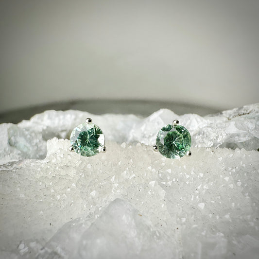 Mint Garnet Stud Earrings | 14k White Gold