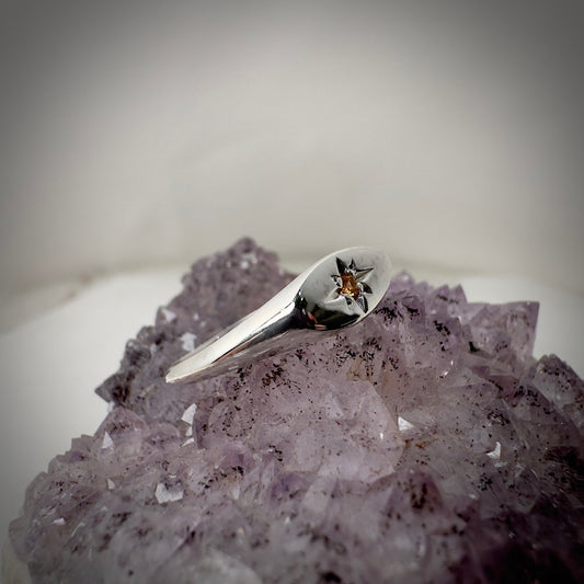 Orange Garnet Starburst Ring in Sterling Silver
