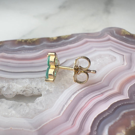 Emerald Trio Single Stud Earring | 14k Yellow Gold