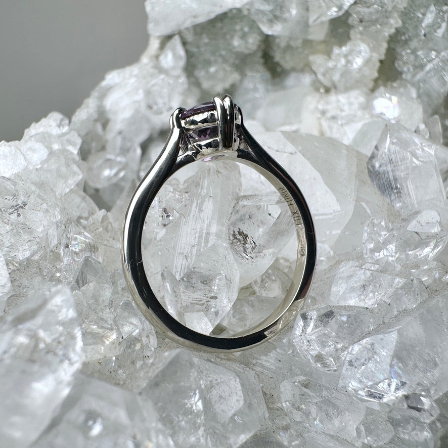 Antique-Inspired Purple Spinel Solitaire Ring | 14k White Gold