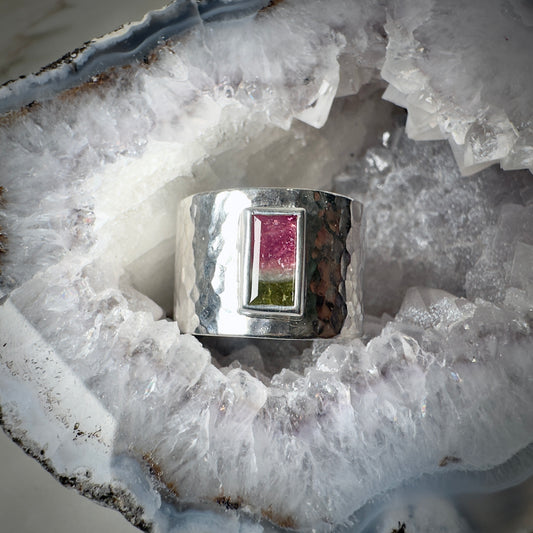 Watermelon Tourmaline Wide Band Ring