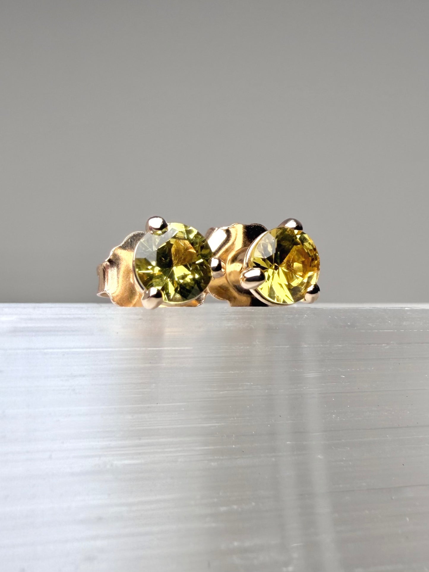 Lemon Yellow Sapphire Stud Earrings | 14k Yellow Gold