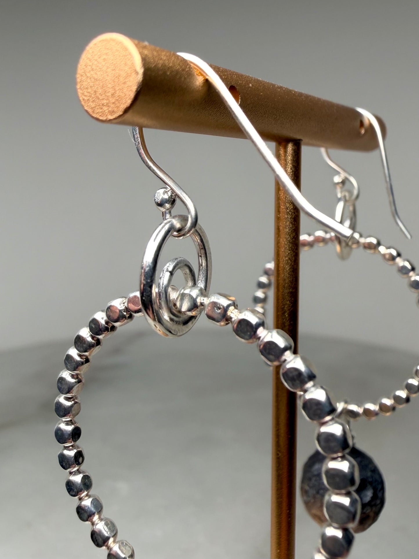Lunar Obsidian Hoop Earrings | Sterling Silver