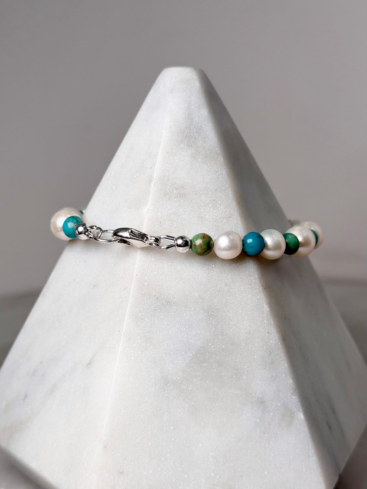 White Pearl and Turquoise Bracelet | Sterling Silver