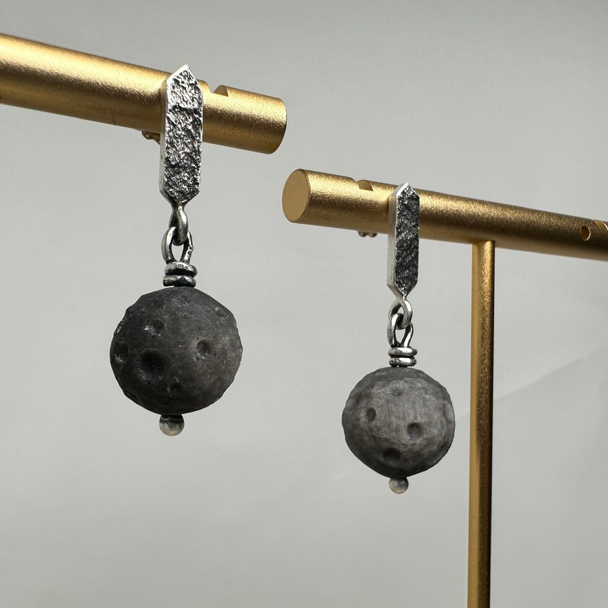 Golden Sheen Obsidian Moon Drop Earrings | Sterling Silver