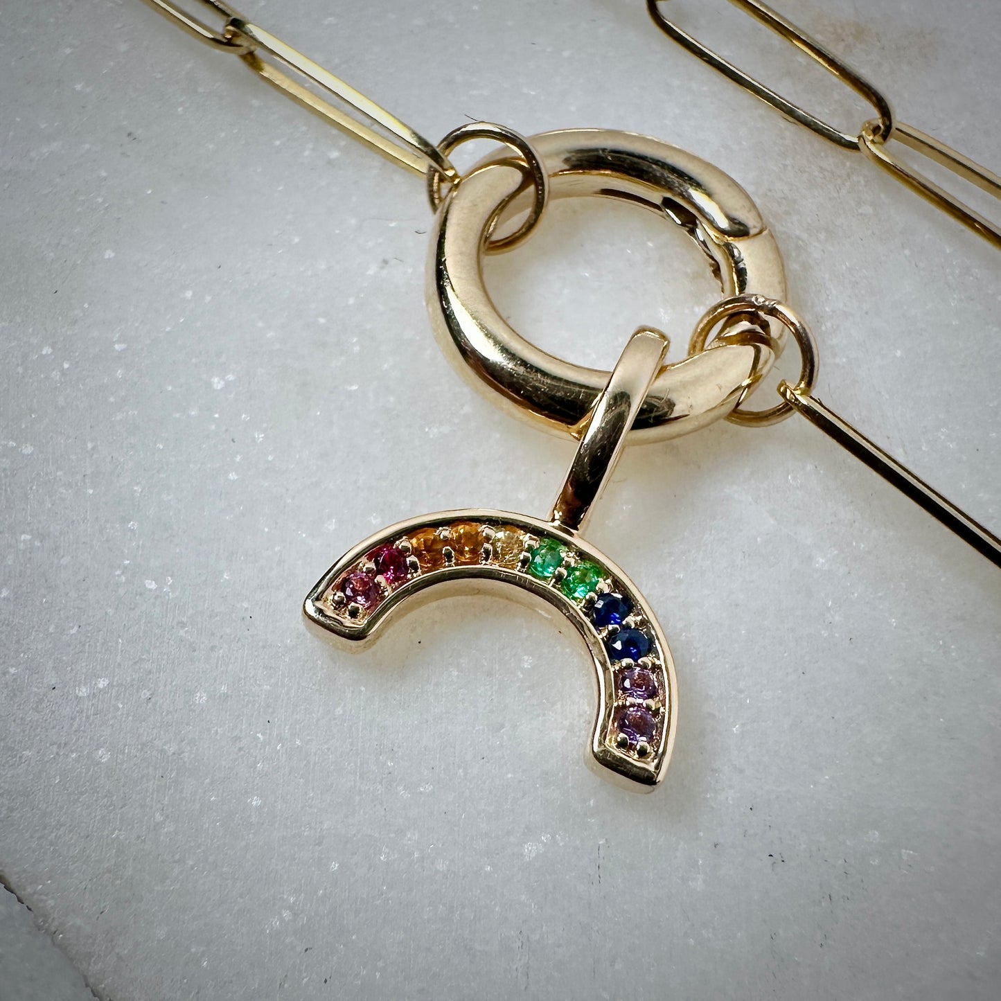 Rainbow Gemstone Charm | 14k Yellow Gold