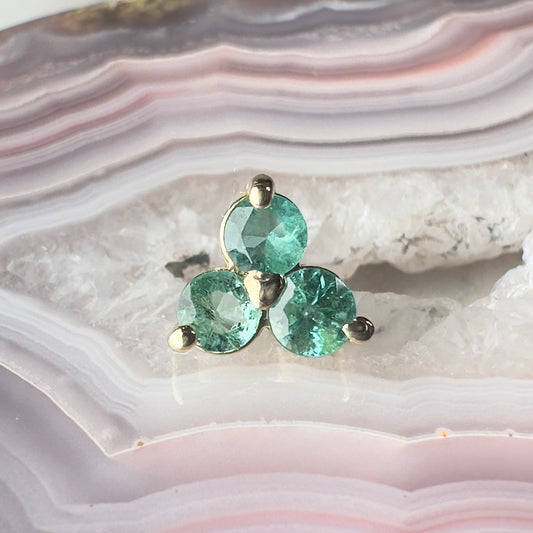 Emerald Trio Single Stud Earring | 14k Yellow Gold