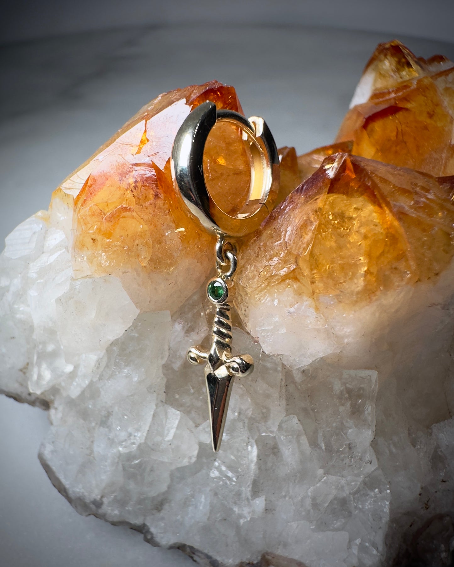 Tsavorite Dagger Single Earring in 14k Yellow Gold