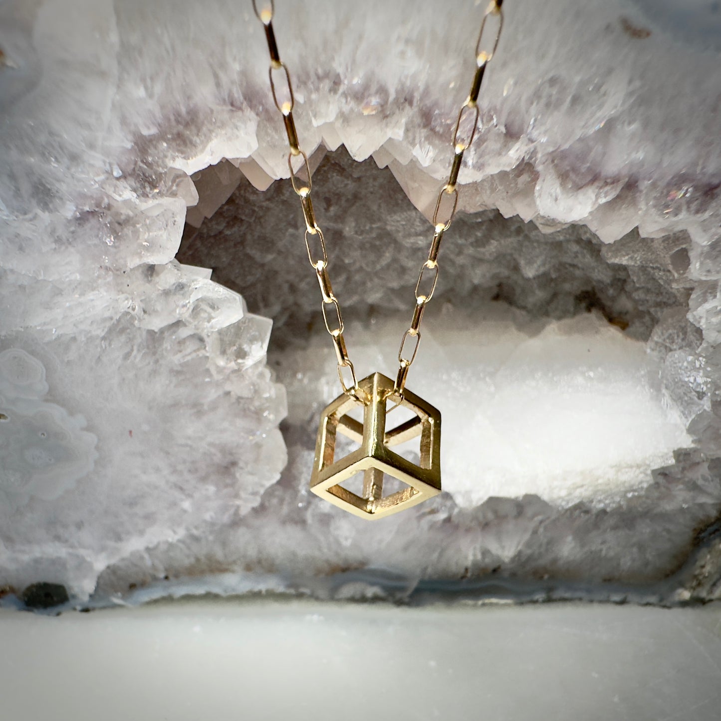 14k Gold Cube Pendant | Small