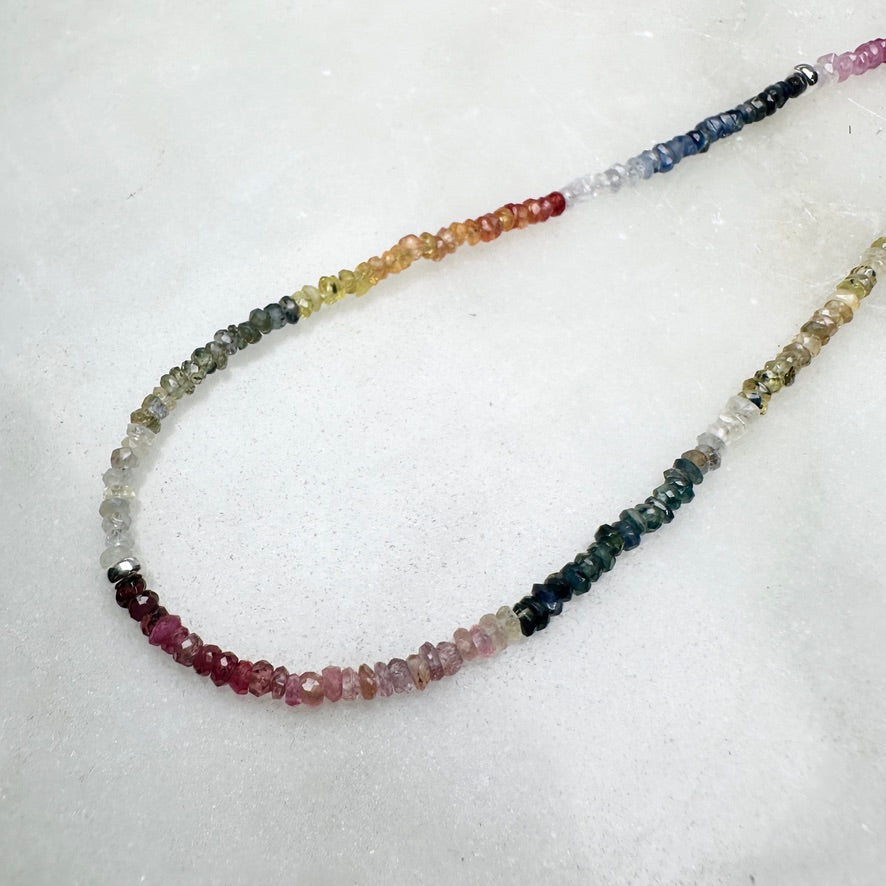 Rainbow Sapphire Beaded Necklace | Sterling Silver