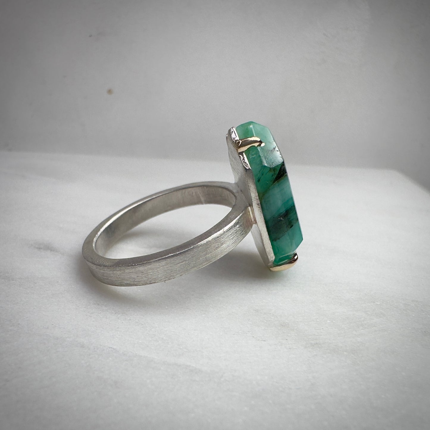 Floating Emerald Ring | Sterling Silver/14k Yellow Gold