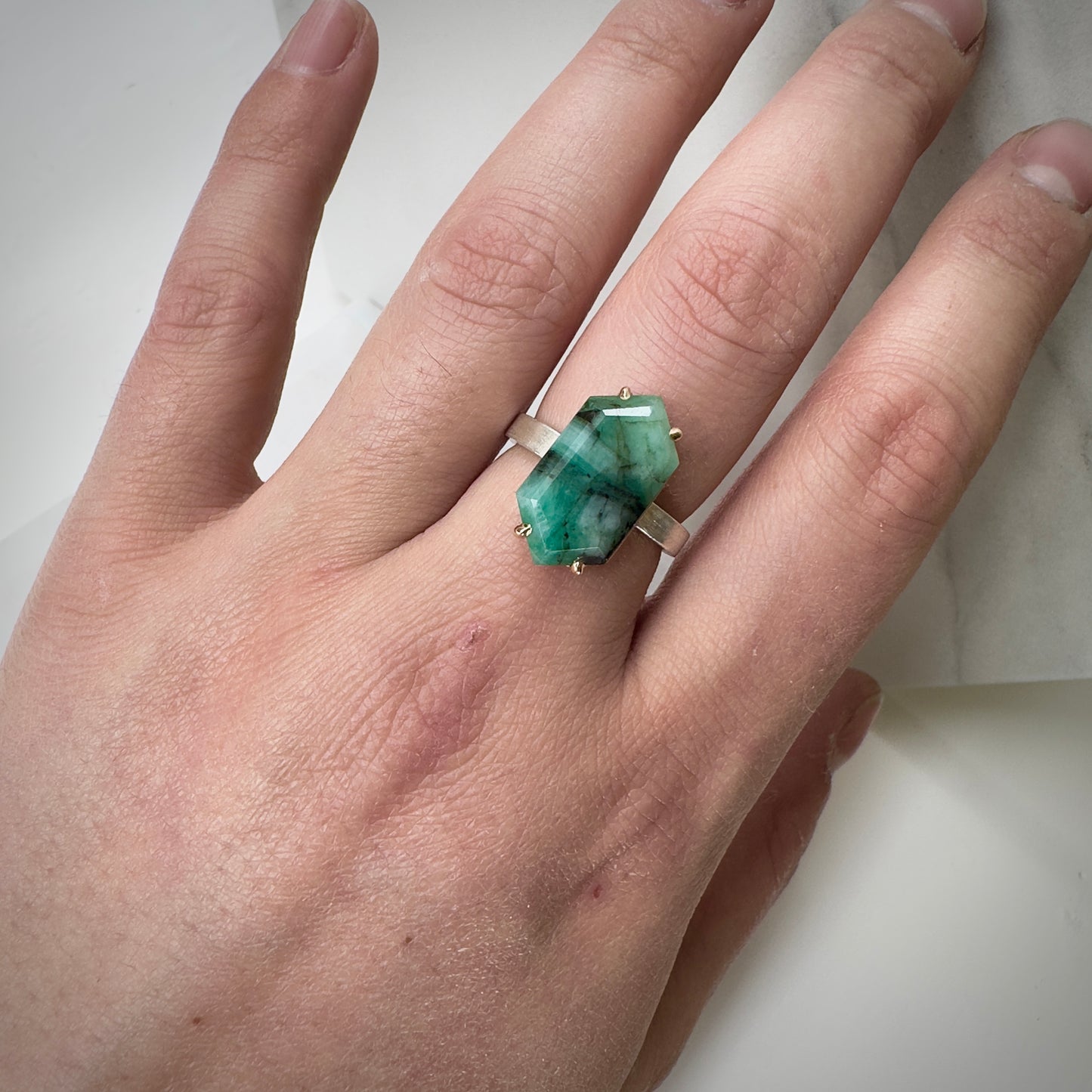 Floating Emerald Ring | Sterling Silver/14k Yellow Gold