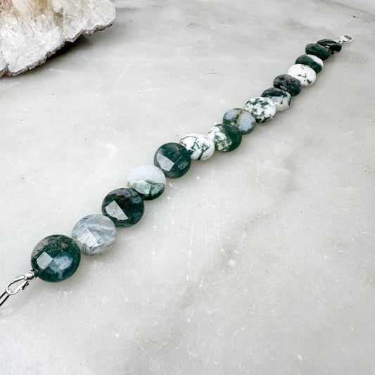 Moss Agate Beaded Bracelet | Sterling Silver