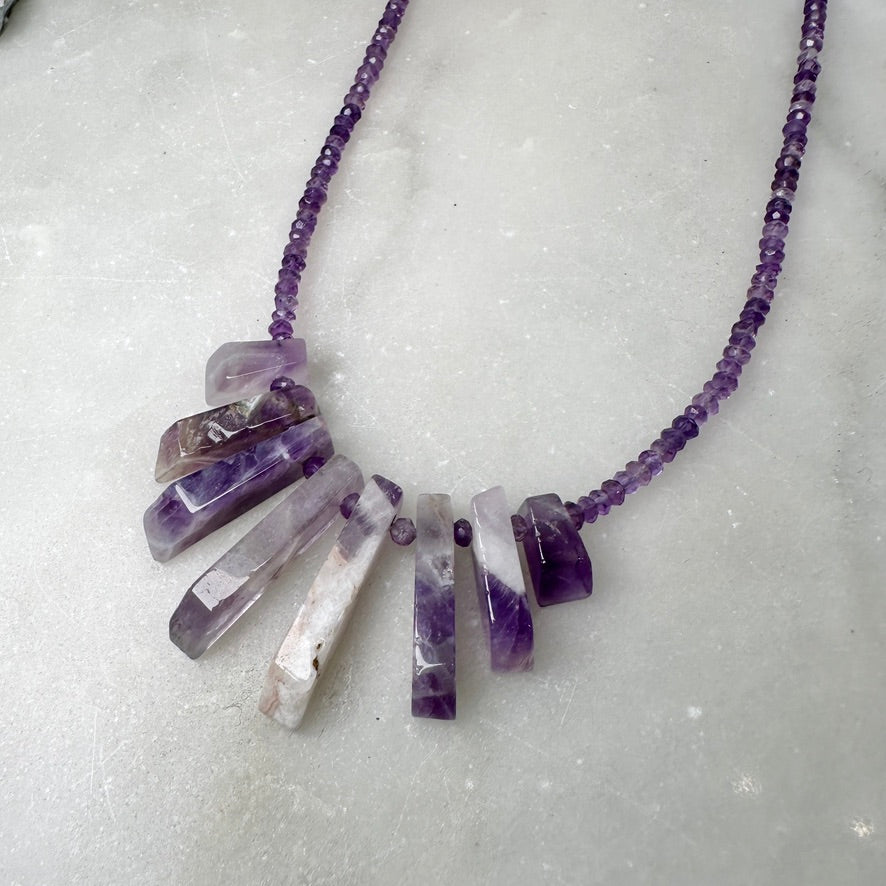 Chevron Amethyst Statement Necklace | Sterling Silver