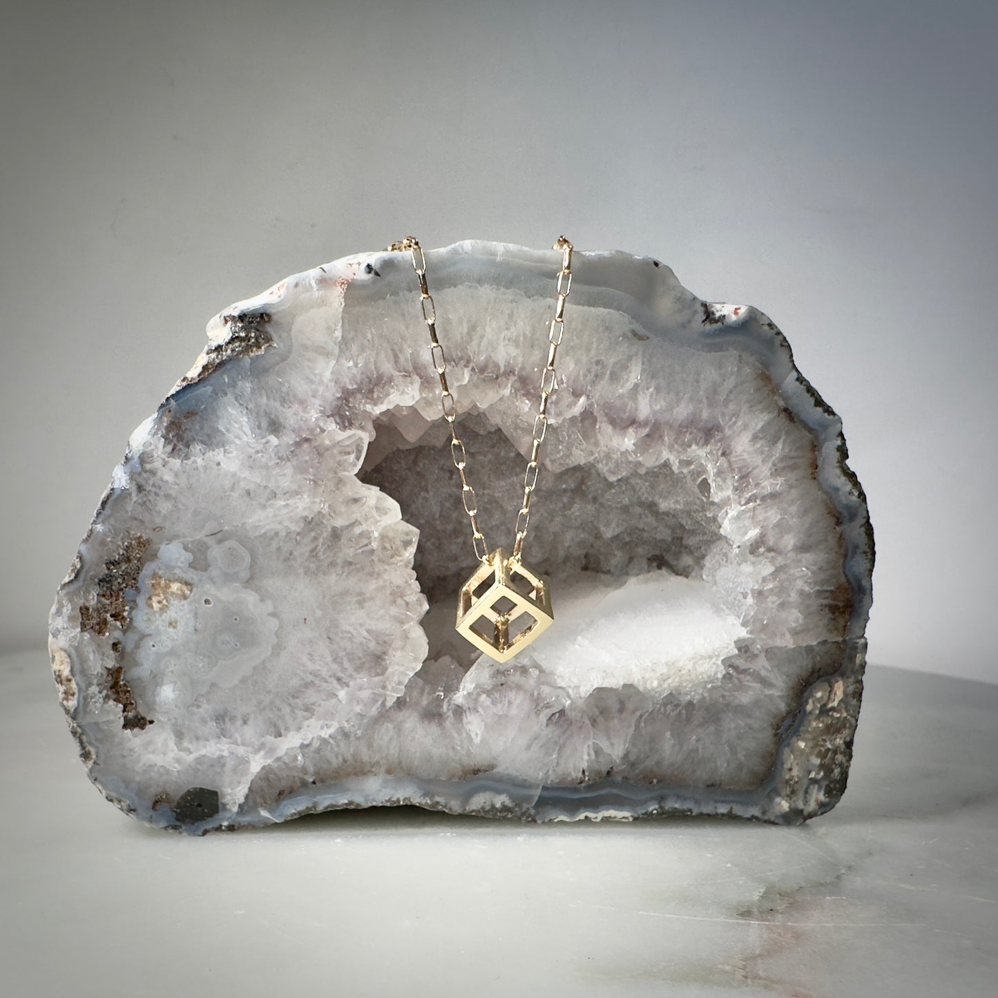 14k Gold Cube Pendant | Small