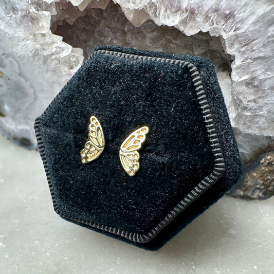 Monarch Wing Stud Earrings | 14k Yellow Gold