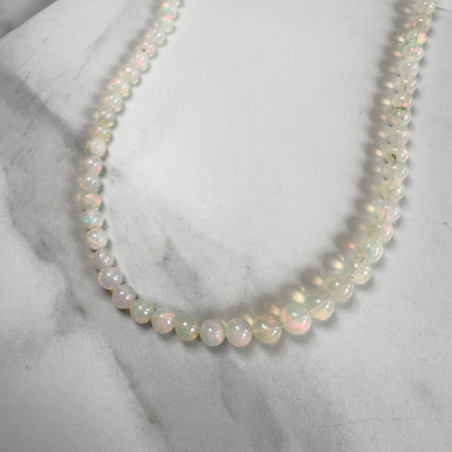 White Opal Beaded Necklace with Paperclip Chain