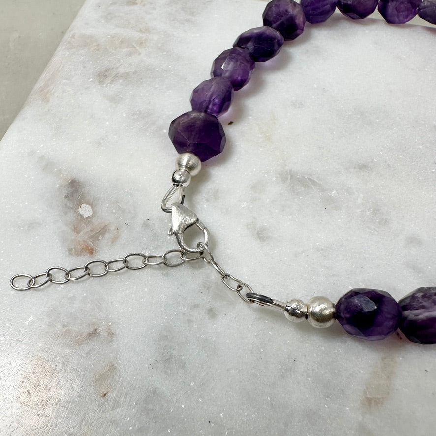 Amethyst Beaded Bracelet | Sterling Silver | Adjustable