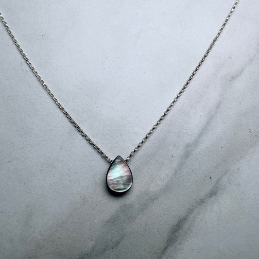 Black Mother Of Pearl Floating Necklace | Sterling Silver