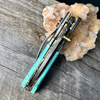 Damascus Steel and Turquoise Resin Utility Knife