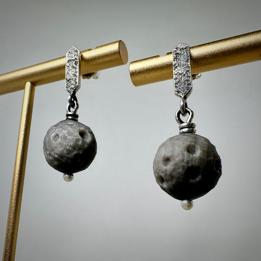 Golden Sheen Obsidian Moon Drop Earrings | Sterling Silver
