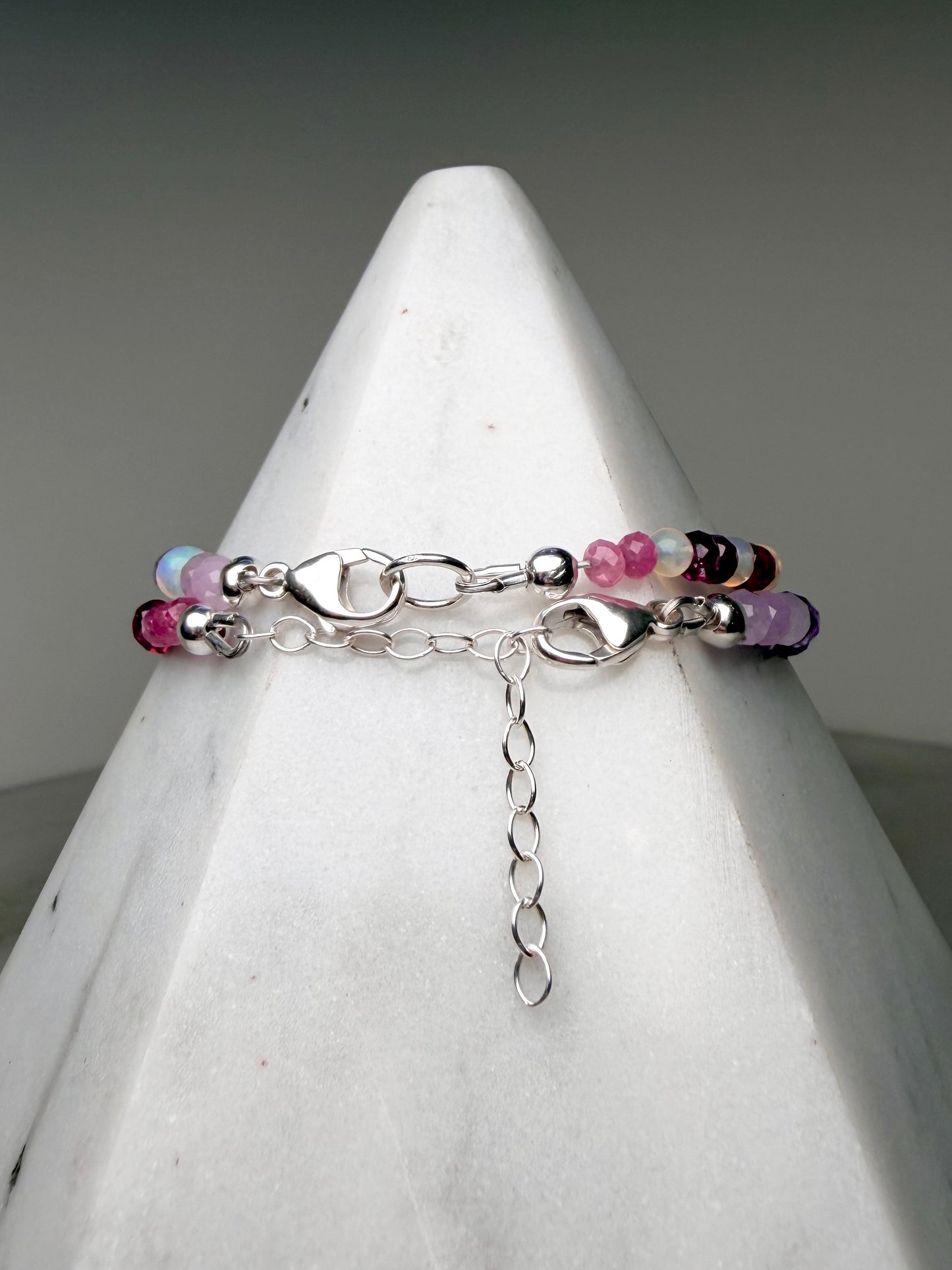 Rainbow Gemstone Lotus Bracelet | Sterling Silver