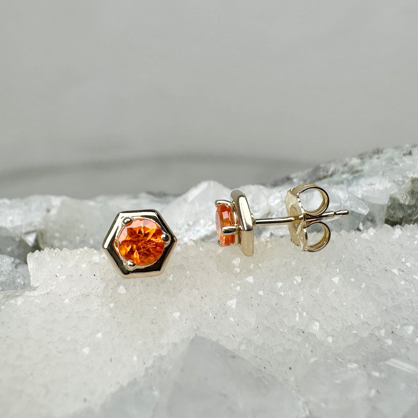Mandarin Garnet Hex Studs | 14k Yellow Gold