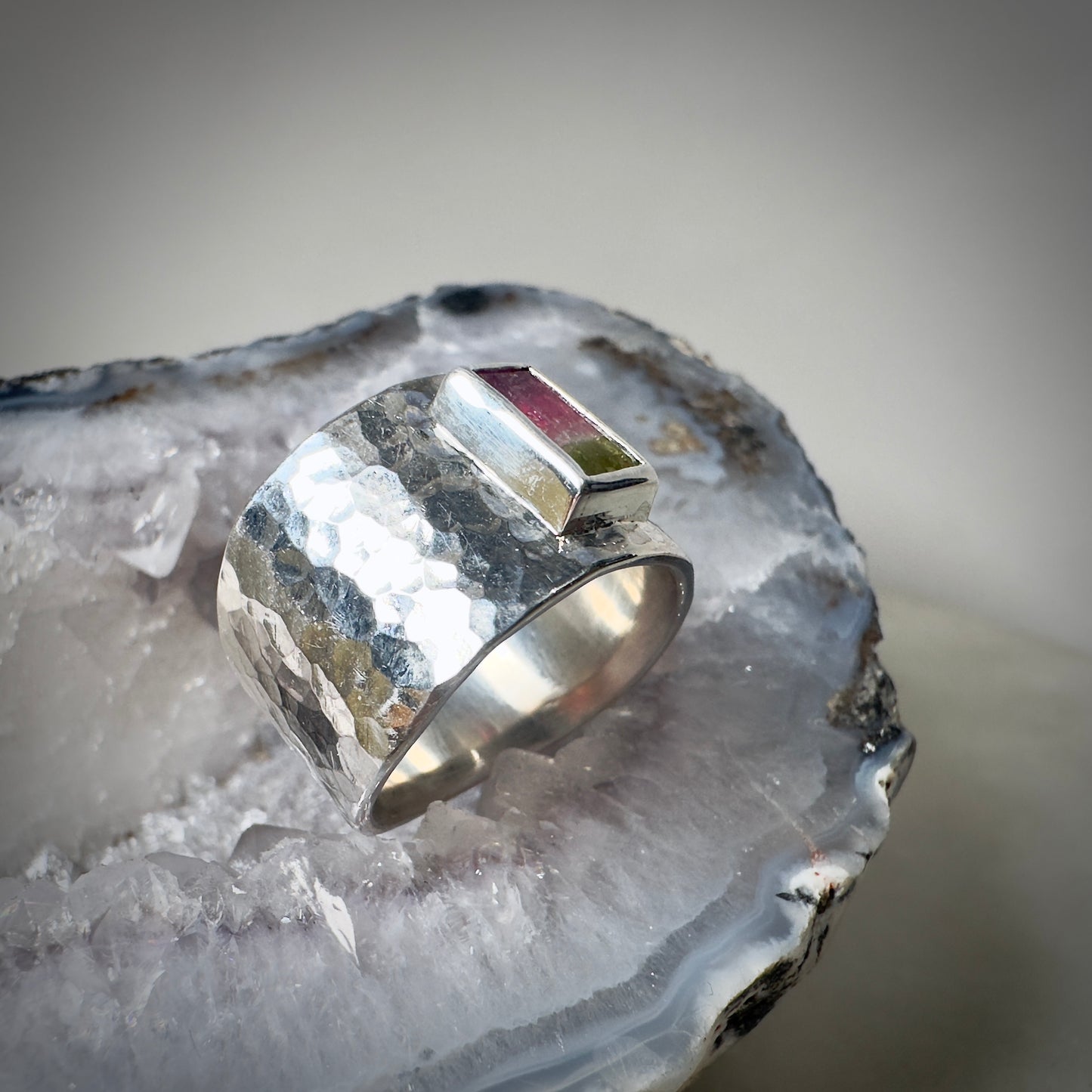 Watermelon Tourmaline Wide Band Ring