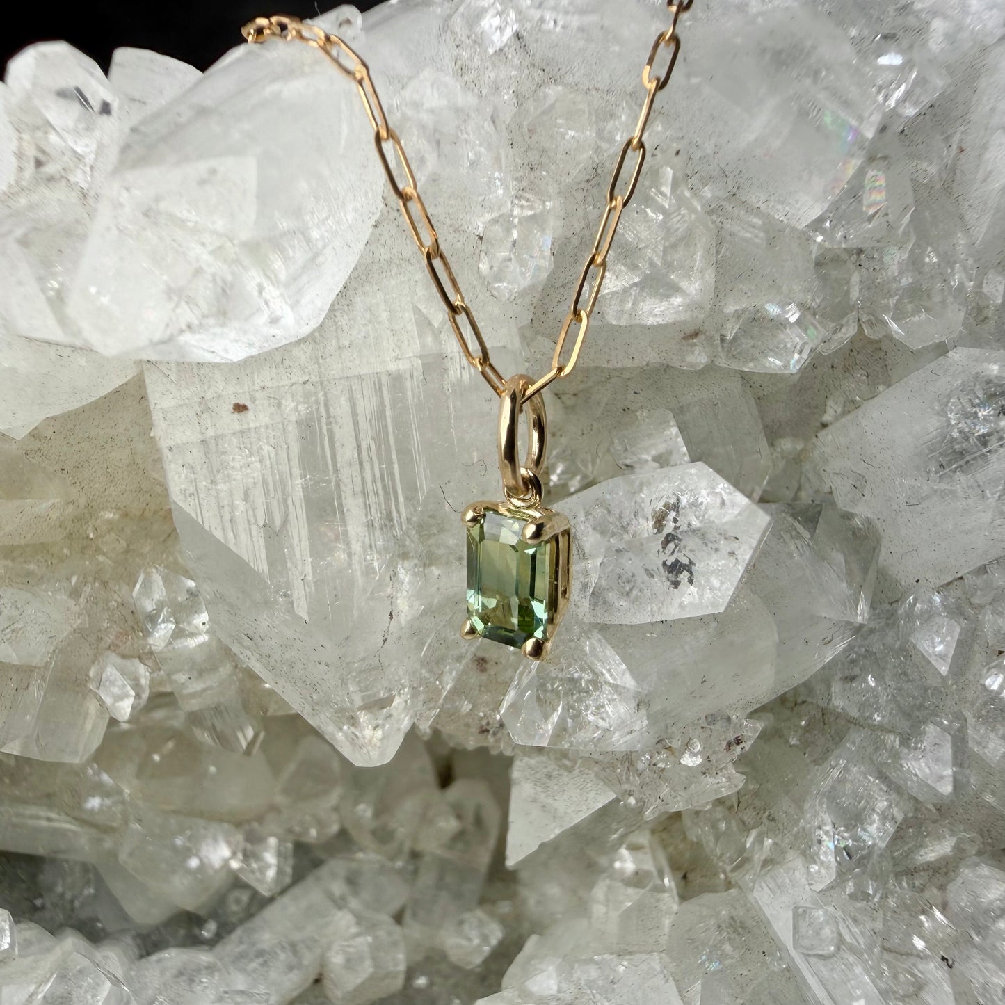 Blue Green Sapphire Charm | 14k Yellow Gold