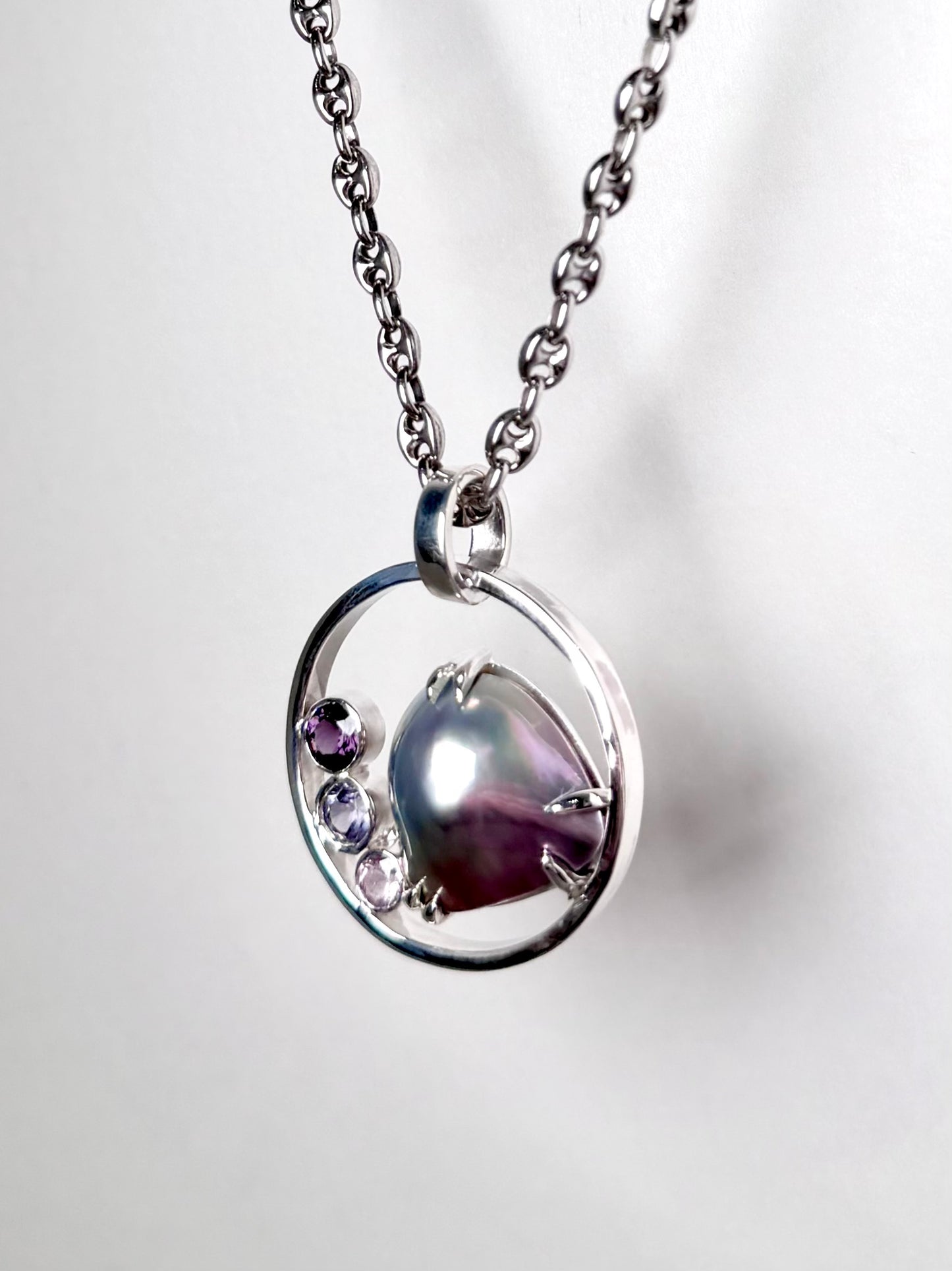 Mabé Pearl & Purple Spinel Pendant | Sterling Silver