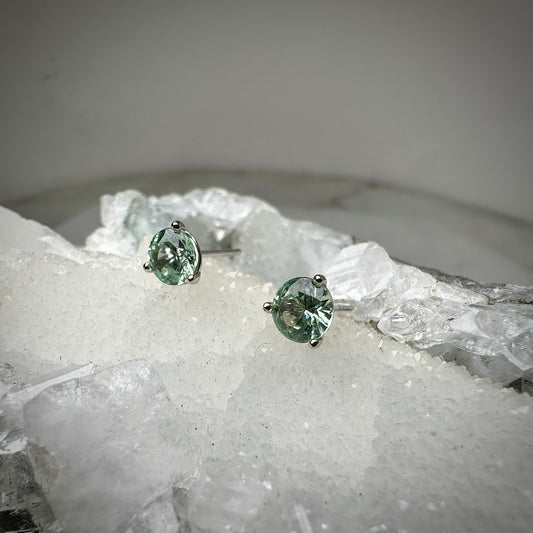 Mint Garnet Stud Earrings | 14k White Gold