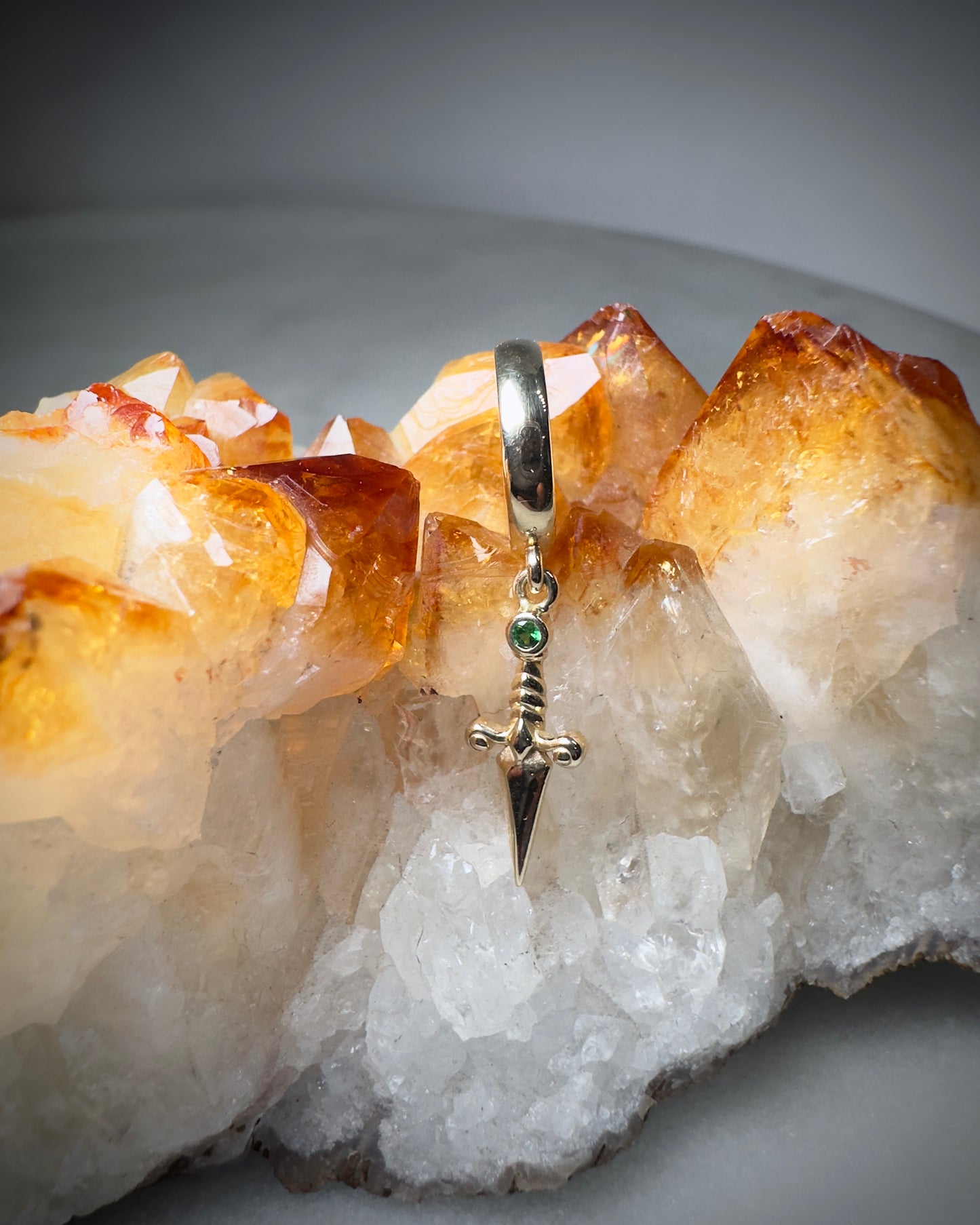 Tsavorite Dagger Single Earring in 14k Yellow Gold