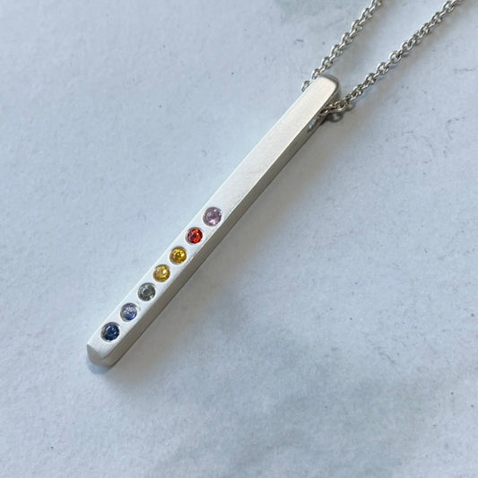 Rainbow Sapphire Bar Necklace | Sterling Silver