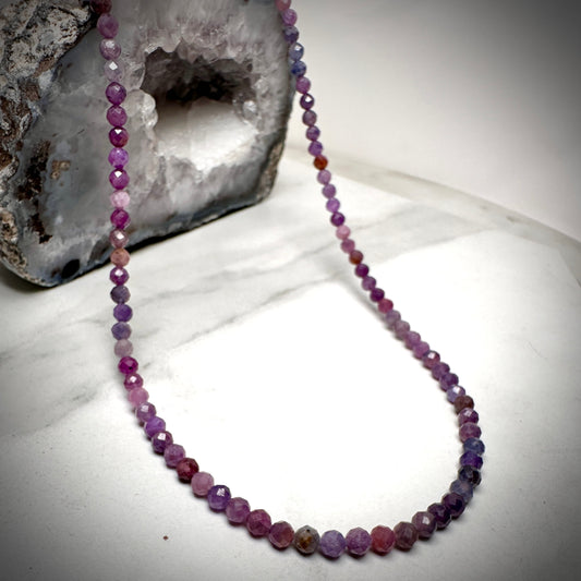 Faceted Ruby Beaded Necklace | Sterling Silver