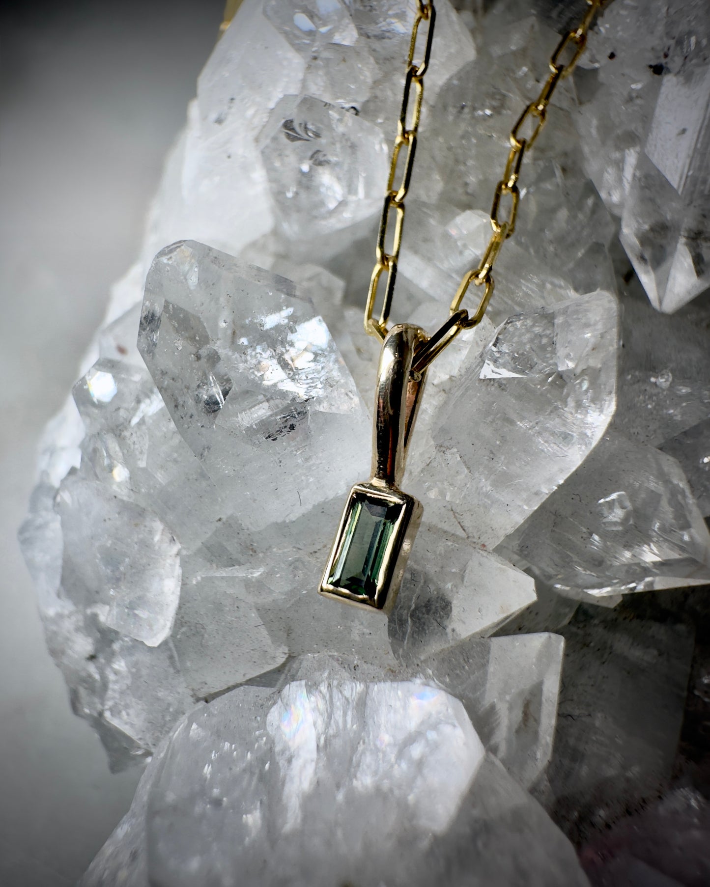 Green Sapphire Charm in 14k Yellow Gold
